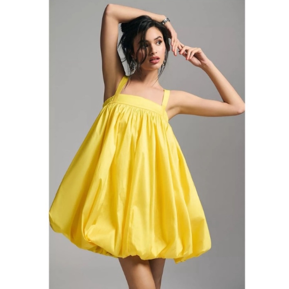 BLONI Golden square neck Taffeta Bubble Holiday Mini dress NWT! - Picture 2 of 3